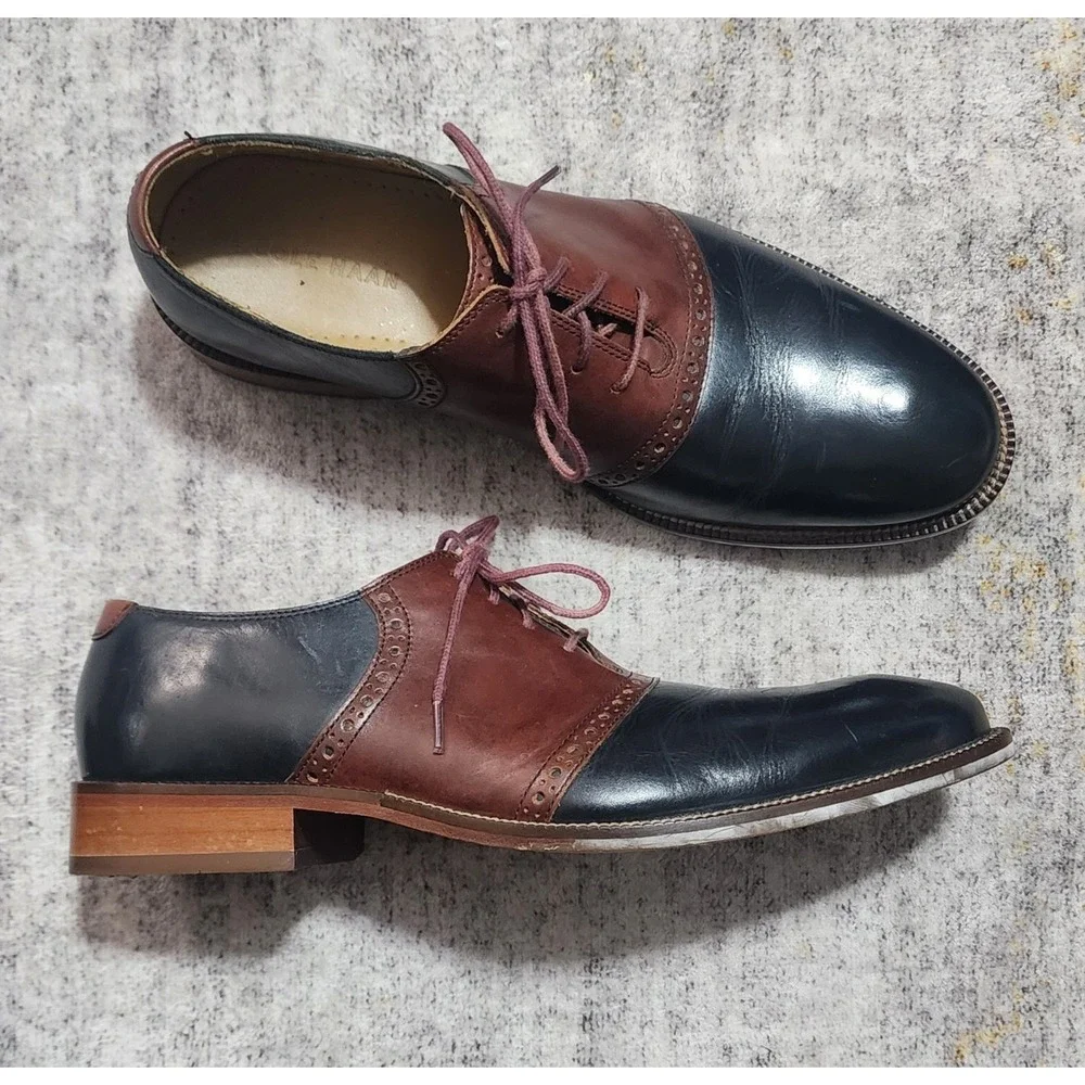 Cole Haan Men's Black Brown Lace Up Saddle Dress Shoes 9.5 M C12664